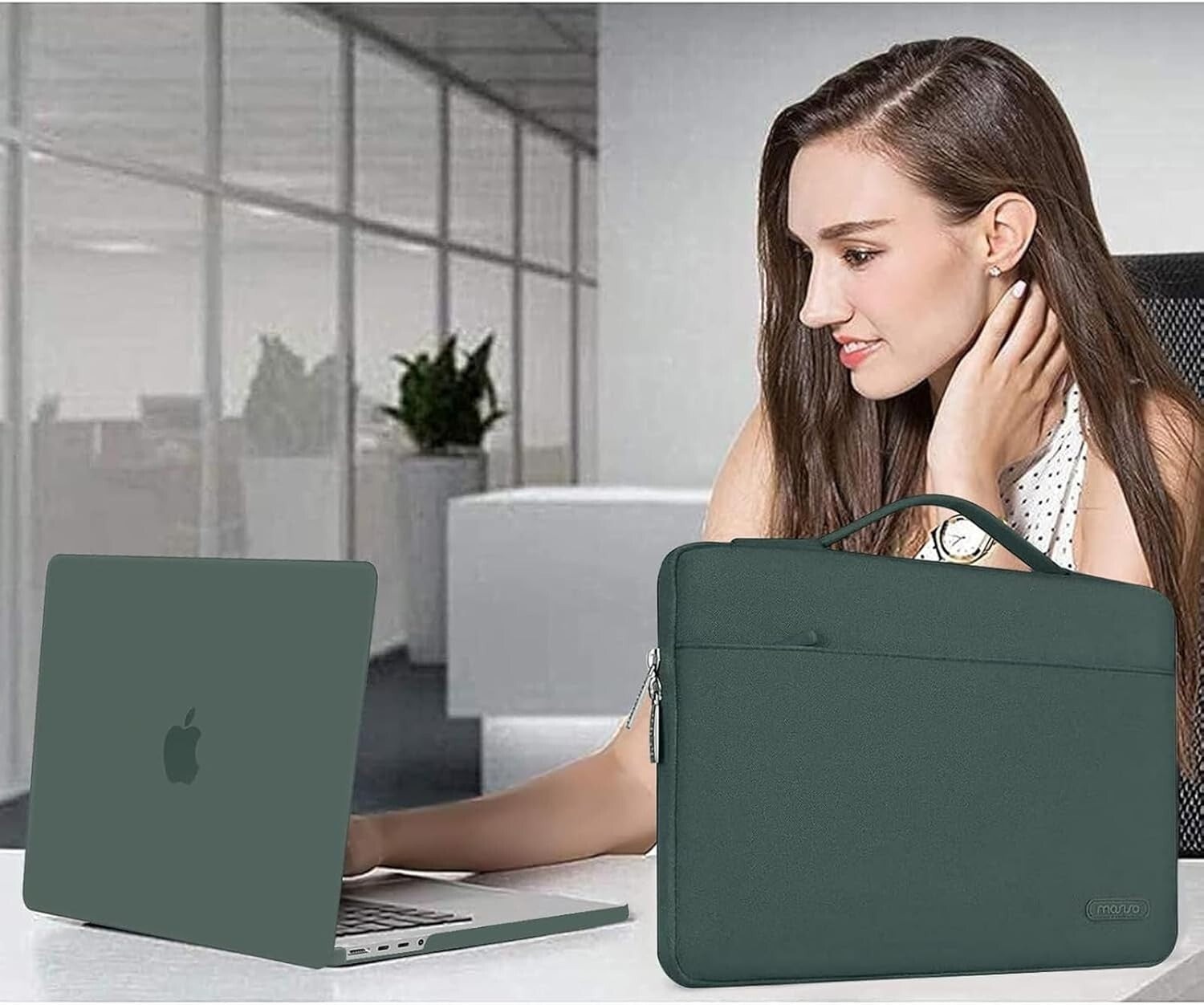 Stylish Midnight Green MacBook Pro 14 Case with Essential Accessories Included
