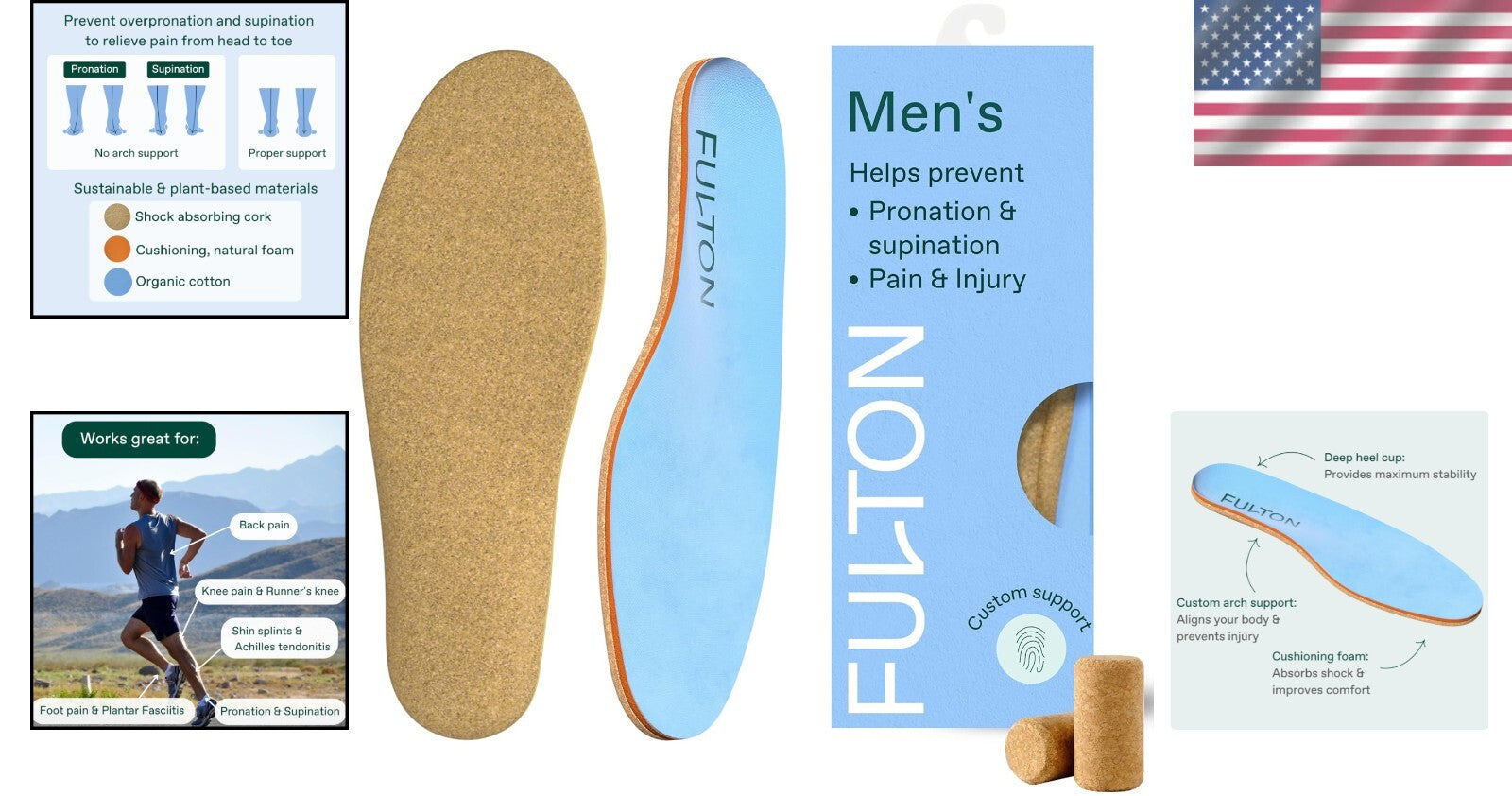 Premium Cork Athletic Insoles for Foot Pain Relief - Men's 11.5-12, Eco-Friendly