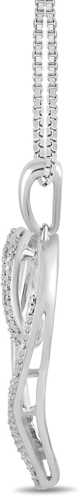 Elegant Sterling Silver Double Heart Pendant Necklace with 1/10 cttw Diamonds