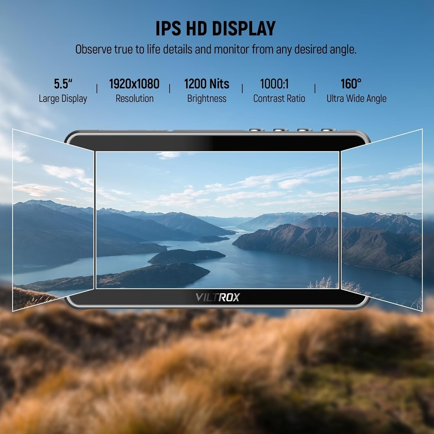 Compact 1200 Nits Camera Monitor with Sunshade & Multiple Power Supply Options
