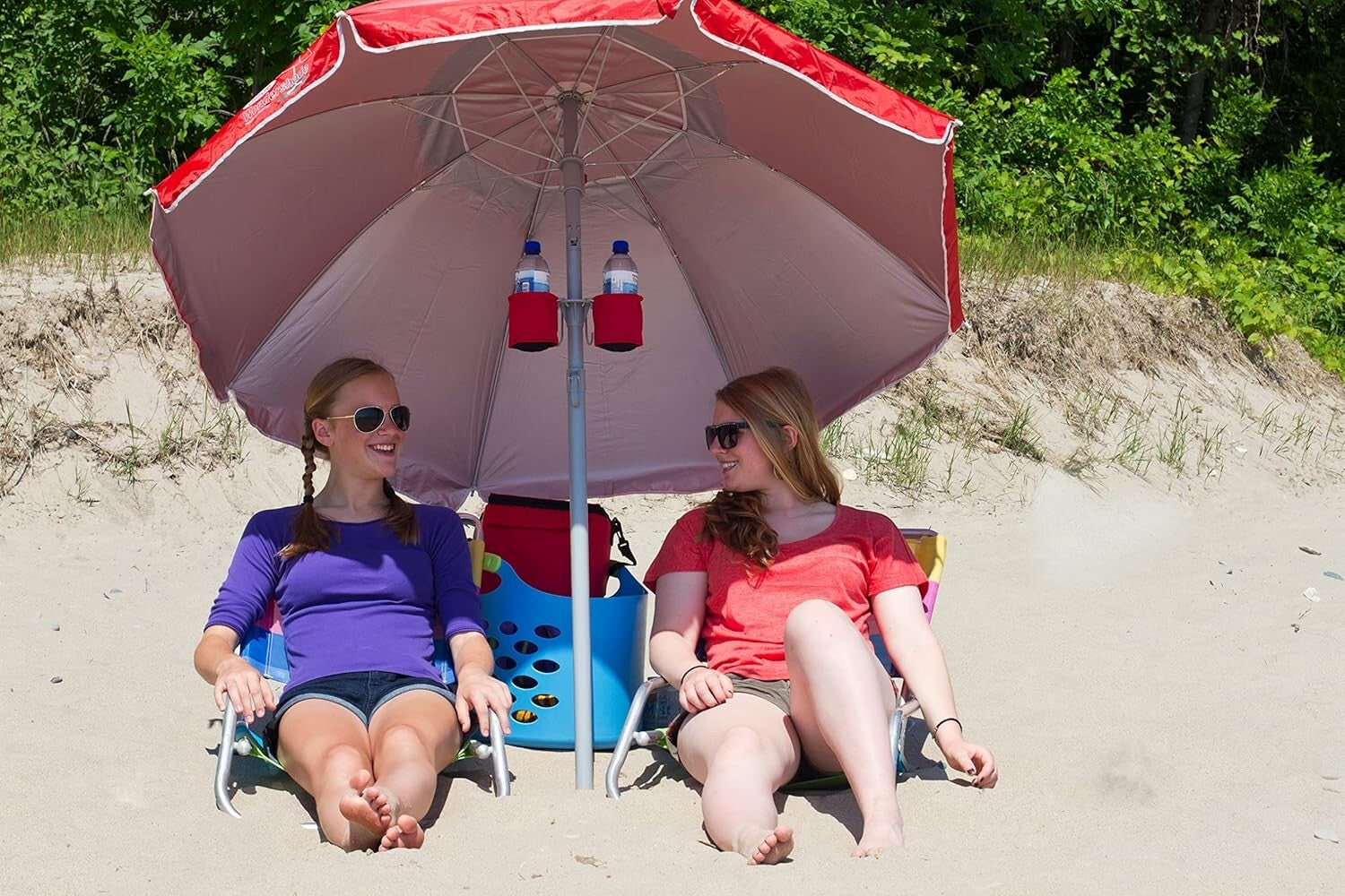 60" Round Sun Shade Umbrella with Adjustable Tilt & Accessories for Beach Fun