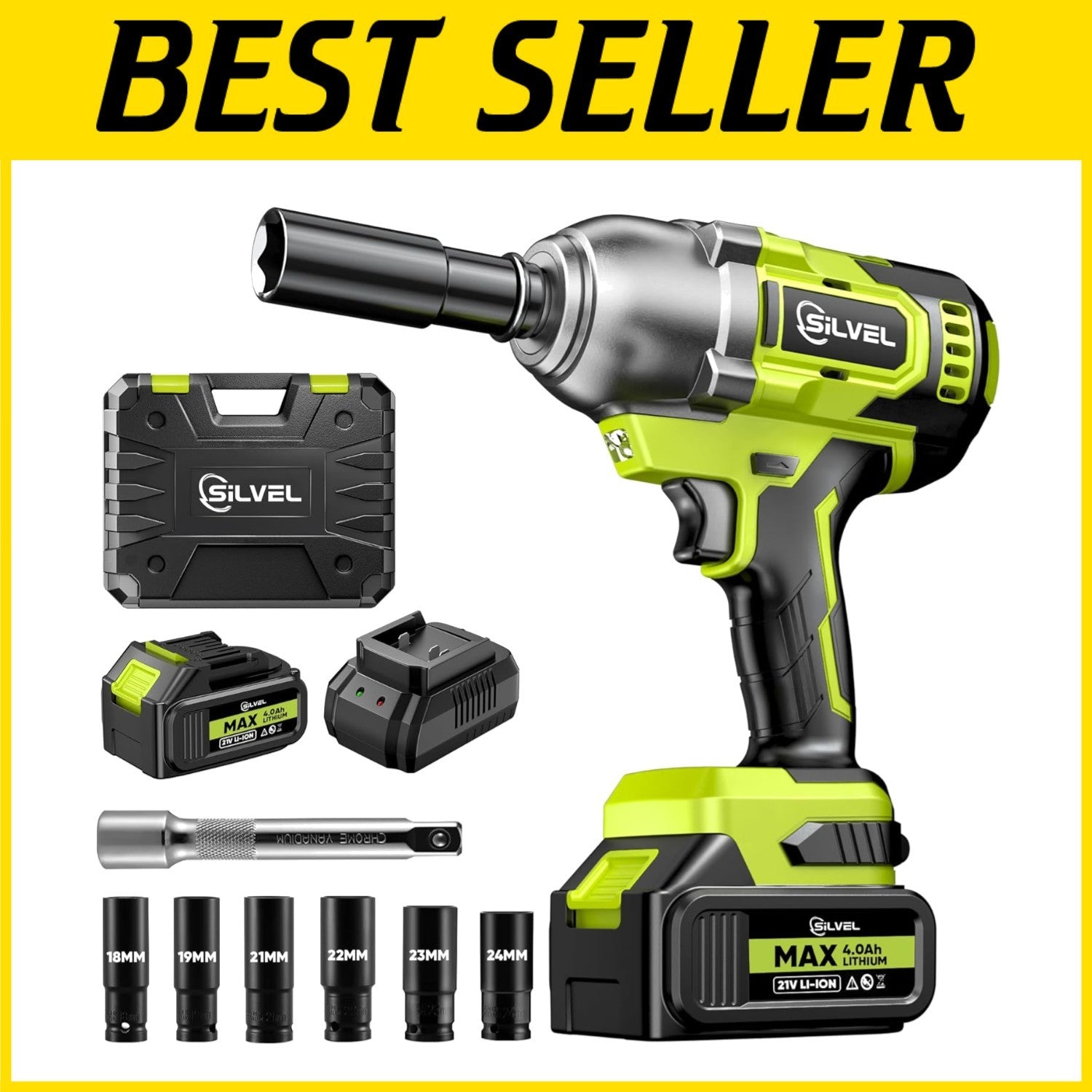 All-in-One Cordless Impact Wrench Set with 4.0Ah Battery & 6 Sockets Included
