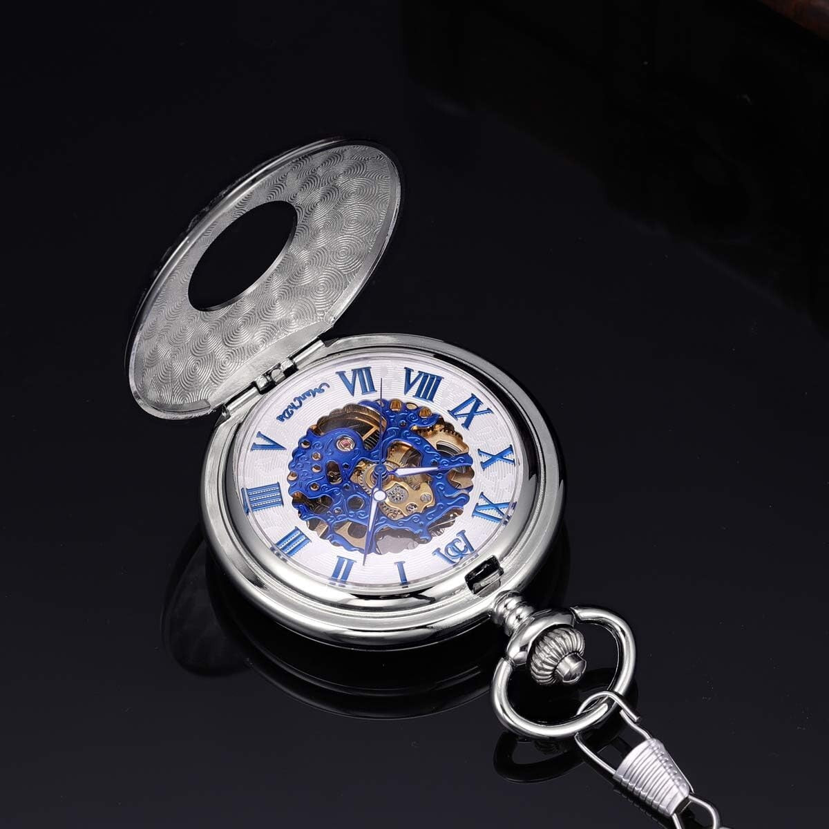 Stylish 47mm Skeleton Pocket Watch with Engraving - Perfect Gift for Men & Women