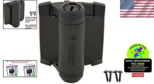 Reinforced Black Gate Hinges with Patented Closure - 2 Pack for Metal Gates