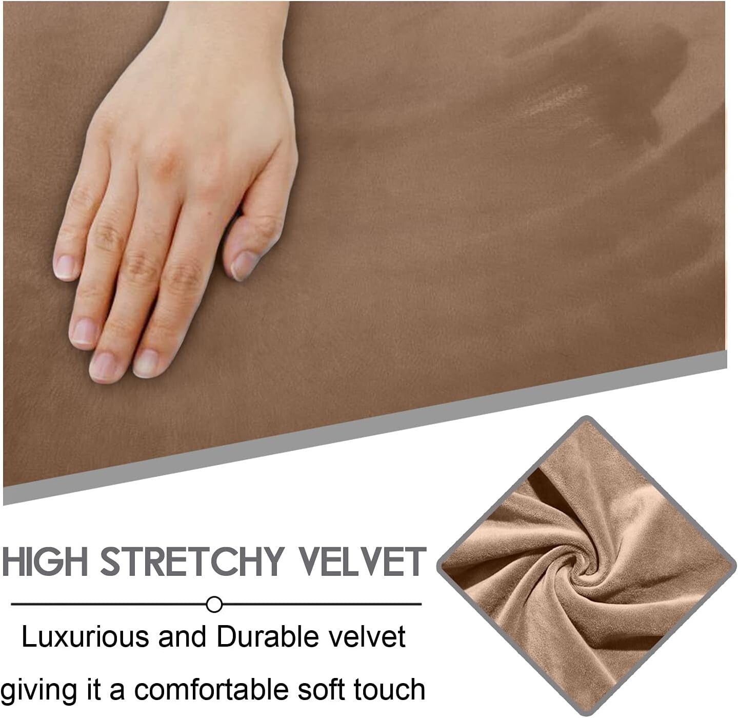 Extra Wide Velvet Reclining 2 Seater Sofa Cover - 6-Piece Slipcover Set in Sand