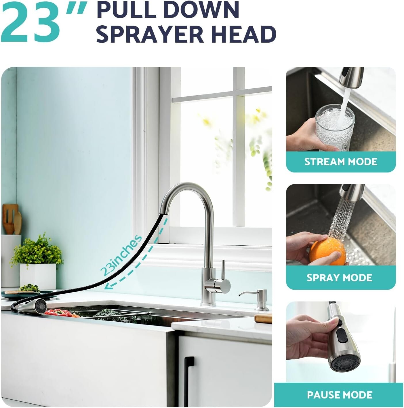 Durable Pull Down Kitchen Faucet & Soap Dispenser Combo - Easy Install 304 SS