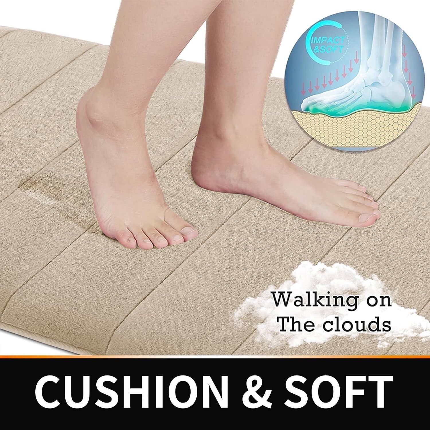 3-Piece Beige Memory Foam Bath Rug Set - Ultra-Soft, Water Absorbent & Non-Slip