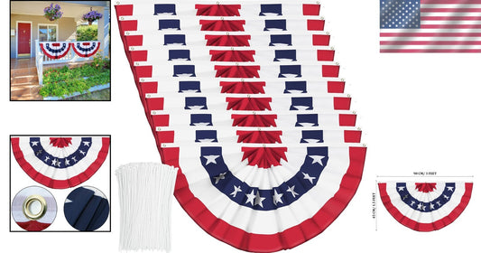 Durable 4th of July Pleated Fan Flag - Red and Blue Bunting for Any Occasion