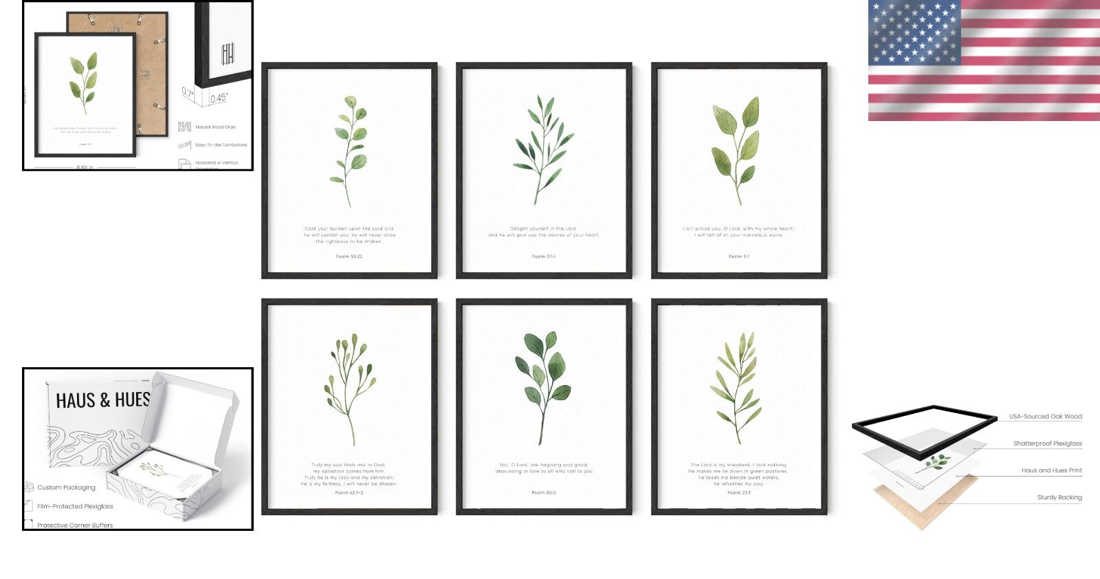 Inspirational Bible Verse Art Prints – 6-Piece Black Framed Decor for Home