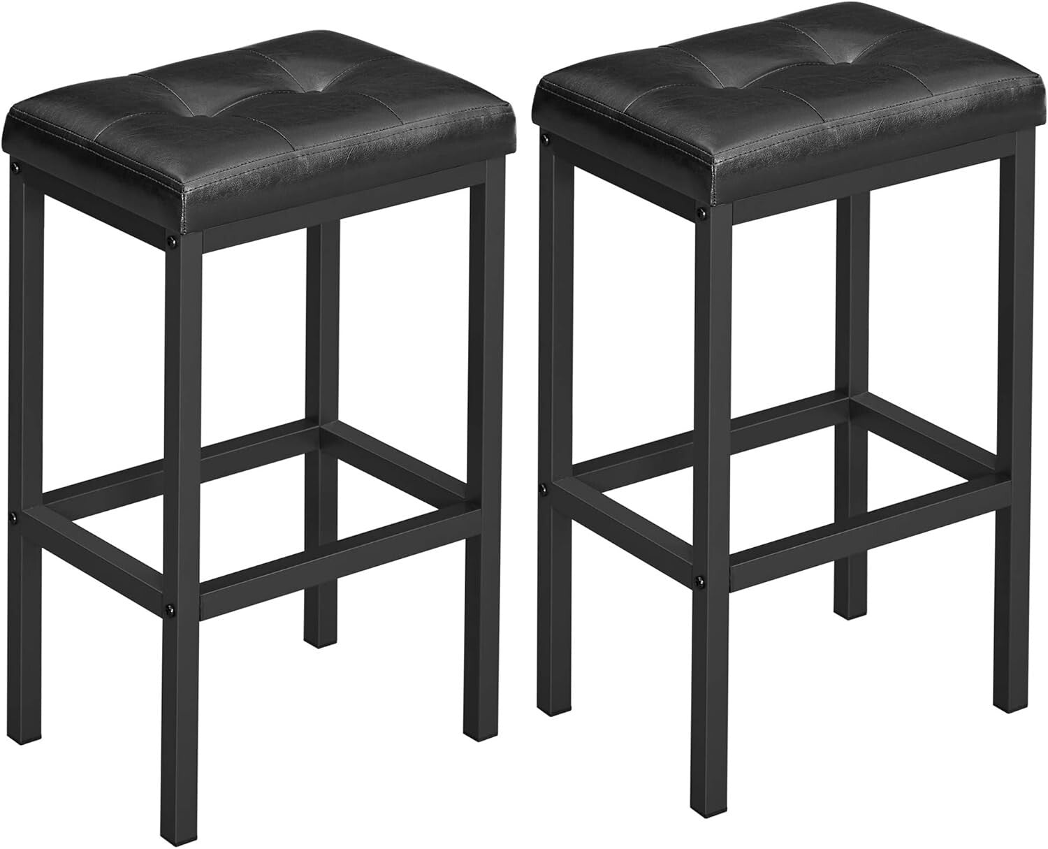 Backless Black Counter Bar Stools - Set of 2, Durable PU Leather, 24.4" Height
