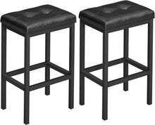 Load image into Gallery viewer, Backless Black Counter Bar Stools - Set of 2, Durable PU Leather, 24.4" Height