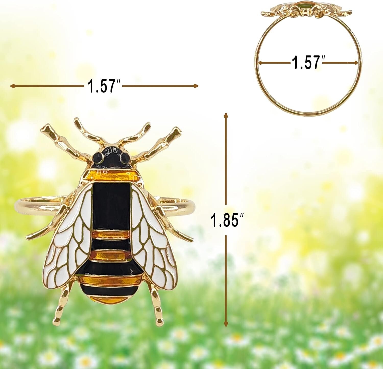 Set of 12 Gold Bee Napkin Rings - Soft Enamel Metal Holders for Elegant Dining