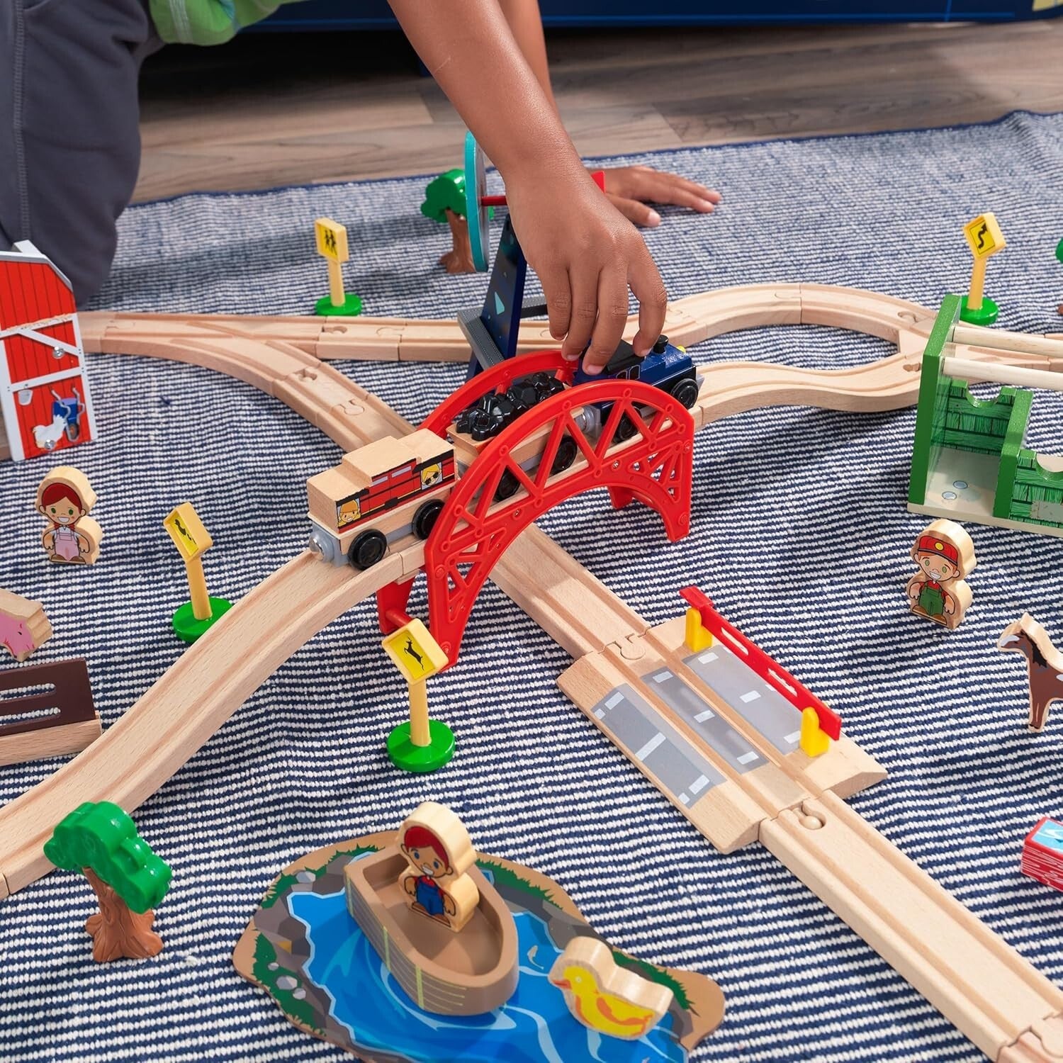 Detailed 75-Piece Children’s Wooden Train Set - Farm-Themed Play Adventure