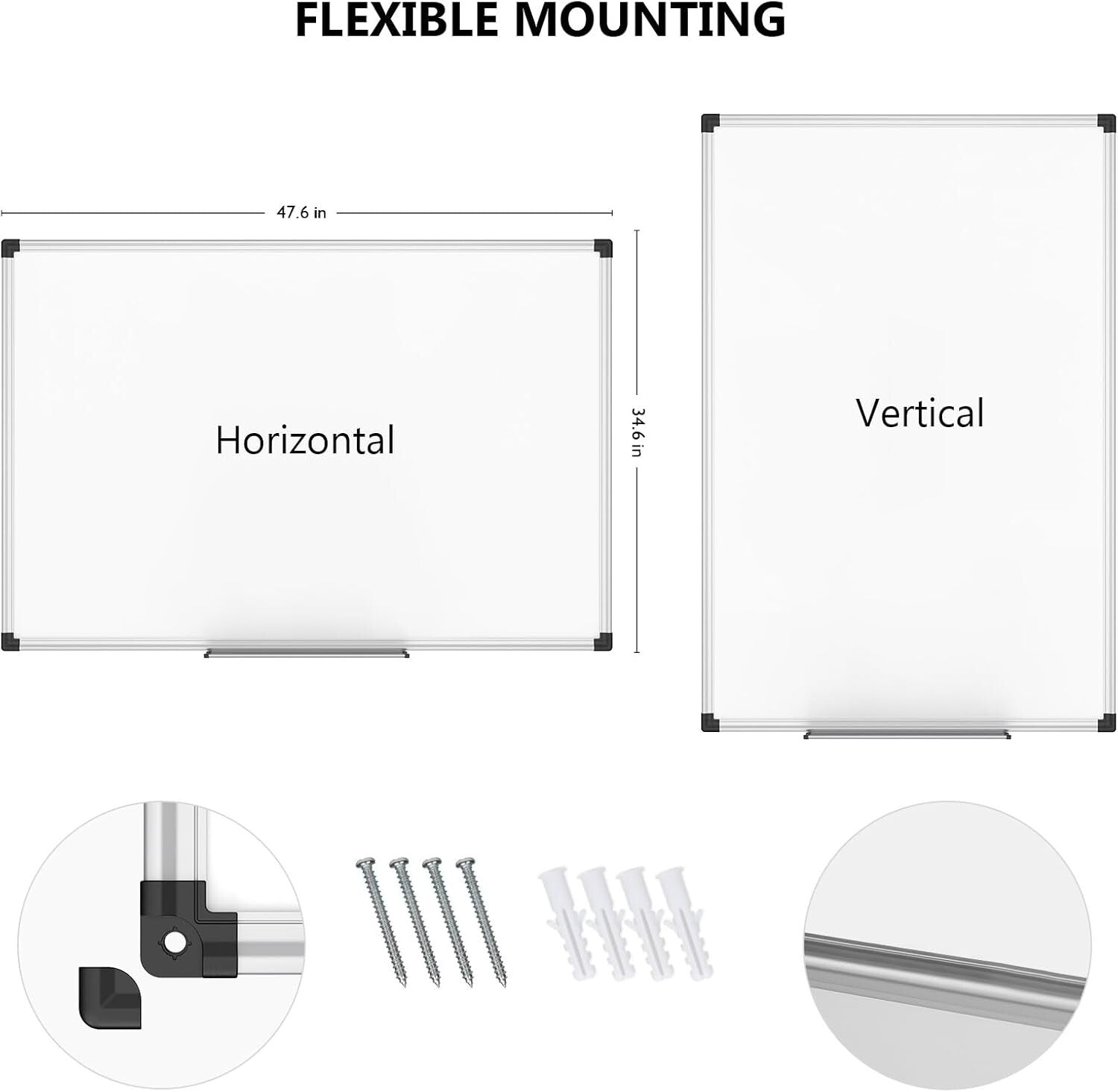 Flexibly Mounted Aluminum Whiteboard - Smooth Writing for Classroom & Office
