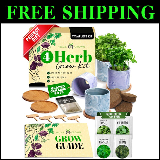 Indoor Herb Garden Kit with Glazed Ceramic Pots - Perfect Kitchen Starter Set