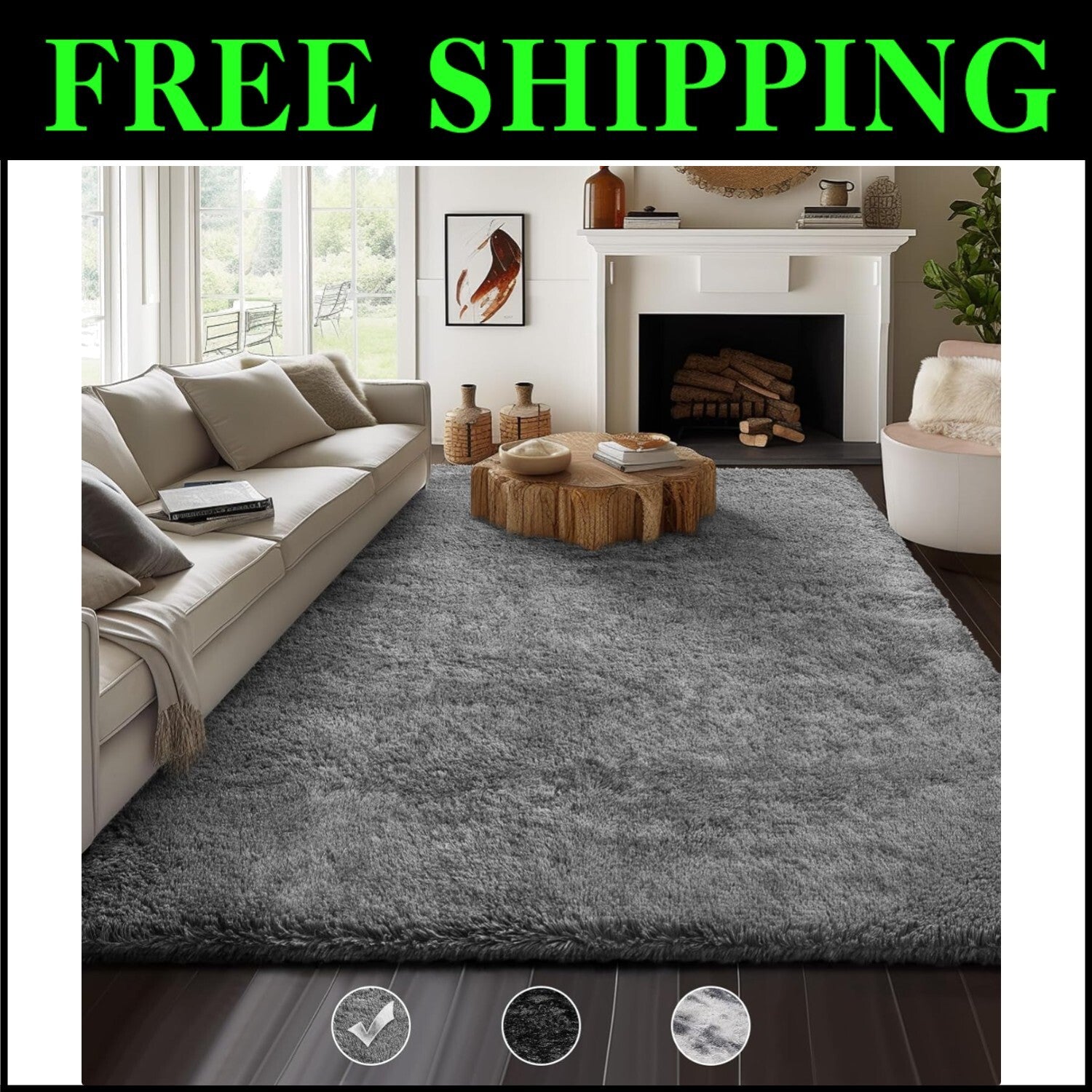 High-Pile 8' X 10' Soft Grey Shag Rug - Perfect for Living Room & Nursery