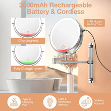 Load image into Gallery viewer, Stylish 8.5" Lighted Vanity Mirror with 360° Swivel and Magnification for Makeup