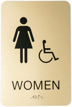 Load image into Gallery viewer, Durable Gold Acrylic Restroom Signs Set - 6" x 9" with Braille Accessibility