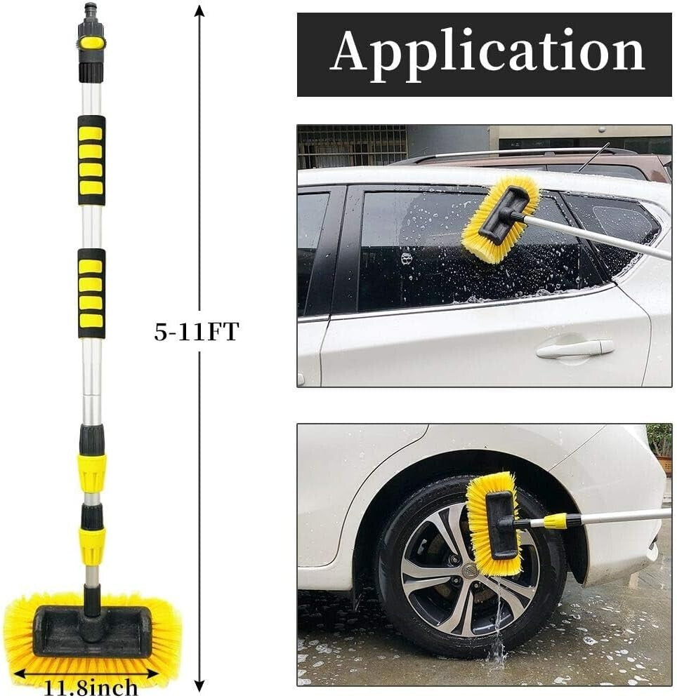 Aluminum Telescopic Car Wash Brush with Soft Bristles & Hose Connector - 5-12 Ft