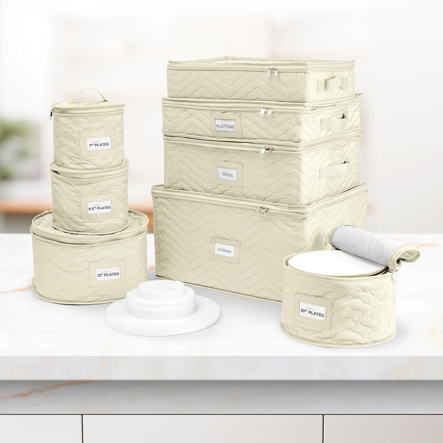 8-Piece Quilted Dish Storage Containers for Safe Moving & Elegant Organization