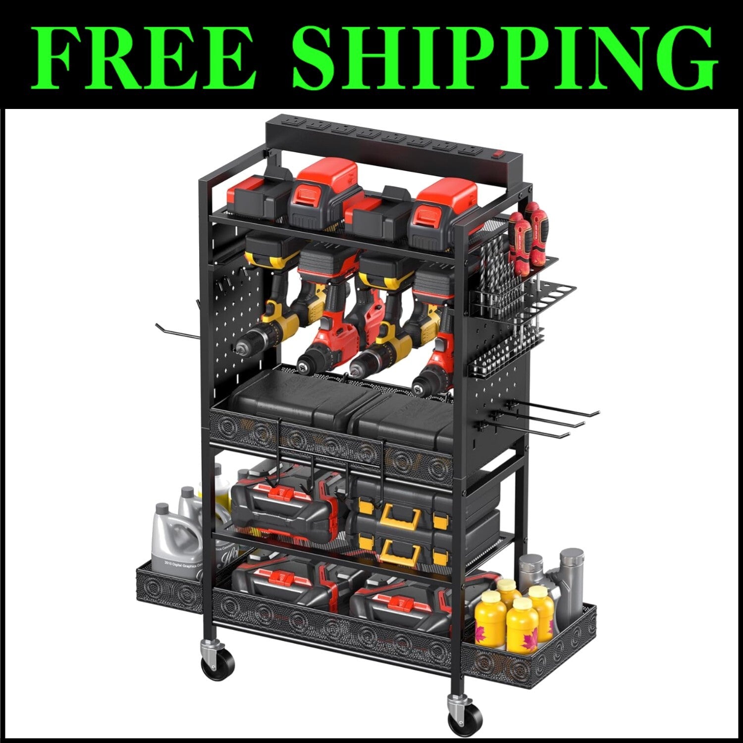 Compact Garage Tool Cart with Storage Shelves & 4-Wheel Mobility for Easy Access