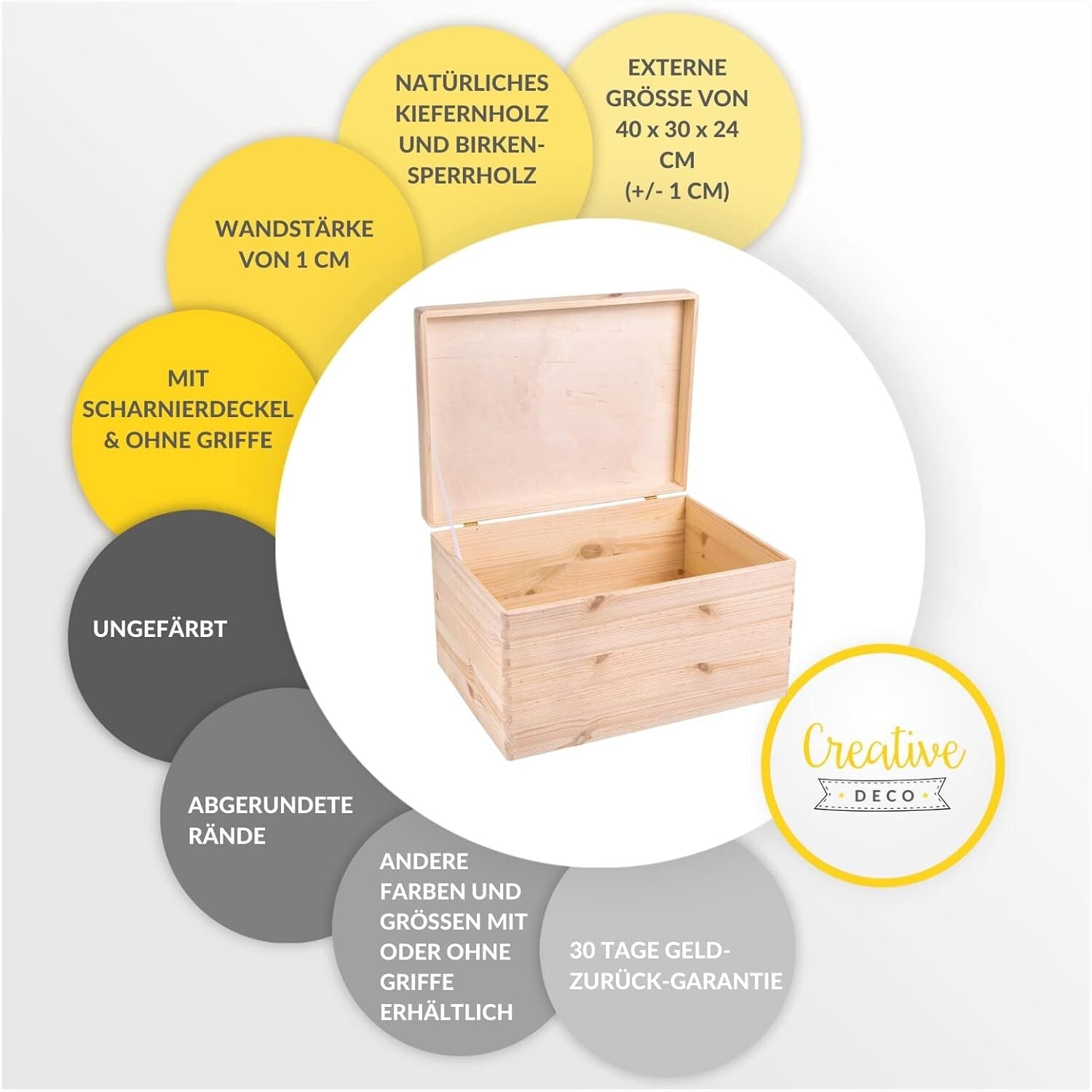 Spacious Hinged Lid Wooden Storage Box - Ideal for Crafts & Toys 15.8x11.8