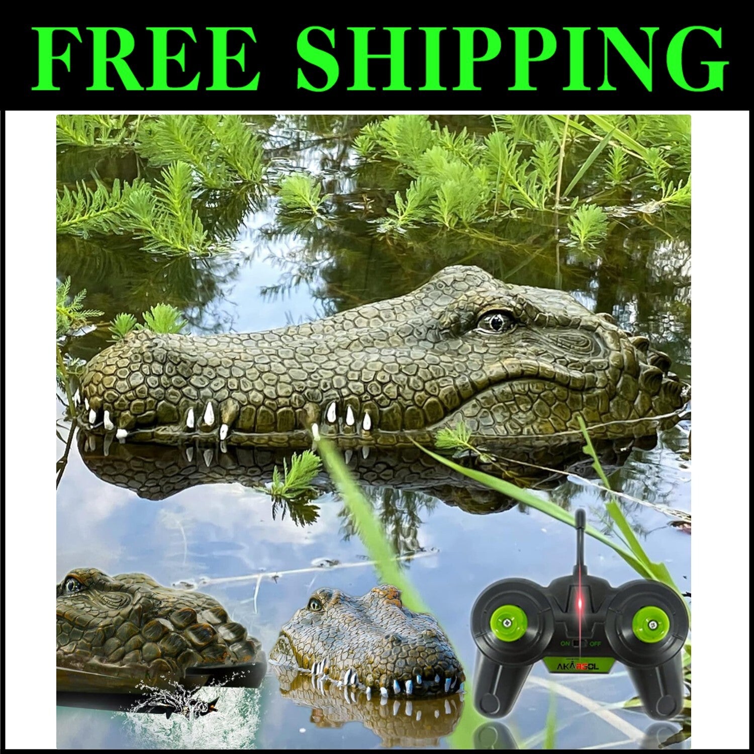 Large RC Alligator Head Boat - Rechargeable Prank Toy for Lakes & Pools