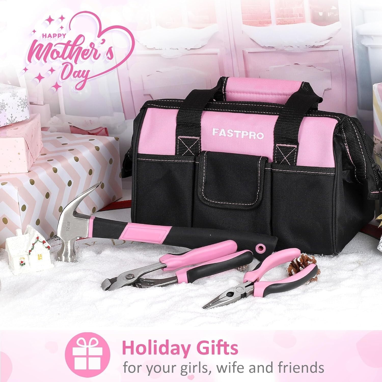 Complete Pink Tool Set - 220 Pieces with 12-Inch Storage Bag for Women