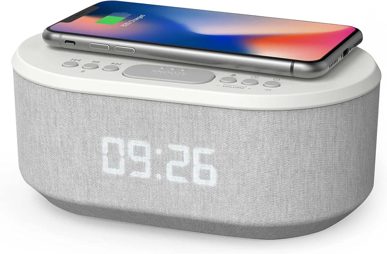 Dawn Wireless Charging Alarm Clock with Bluetooth Speaker & FM Radio - White