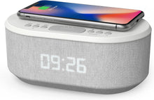 Load image into Gallery viewer, Dawn Wireless Charging Alarm Clock with Bluetooth Speaker &amp; FM Radio - White