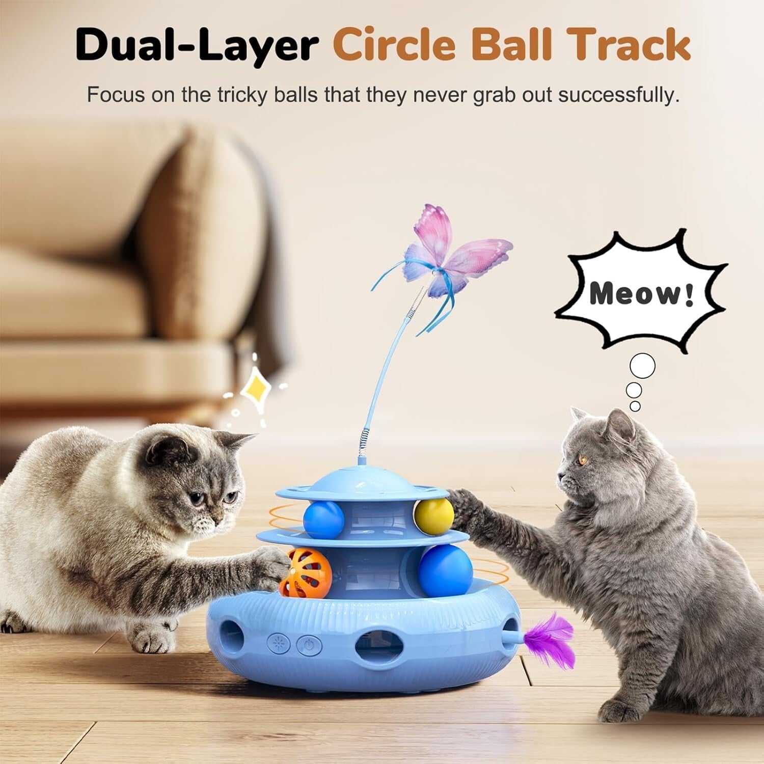 Rechargeable Touch-Activated Cat Toy: 4-in-1 Game with Feather Movement & Balls