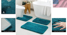 Load image into Gallery viewer, Ultra Absorbent Teal Bath Mats Set - 3-Piece Soft Microfiber for Comfort