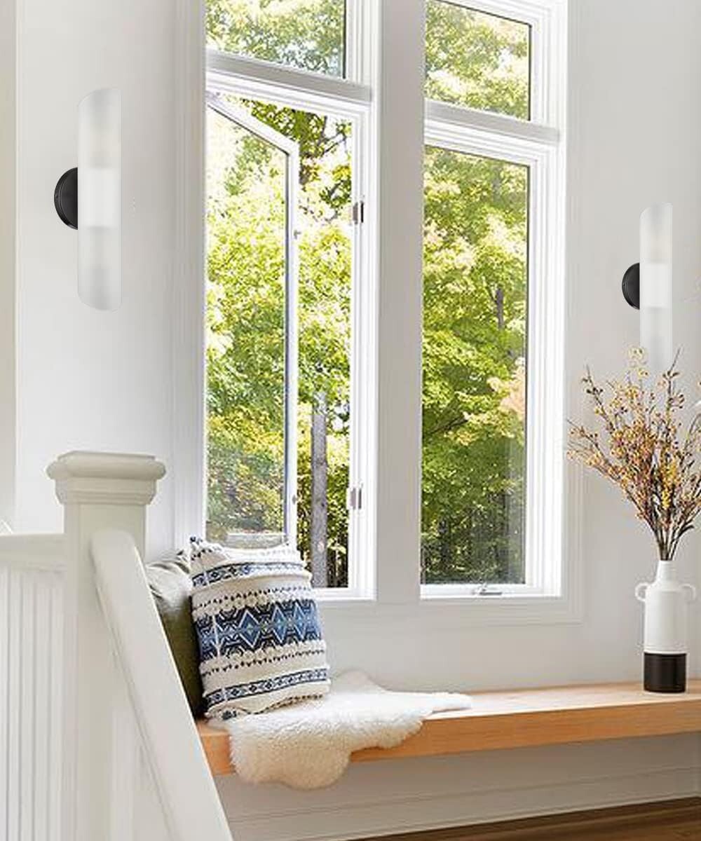 Elegant Black Bathroom Wall Sconces with Frosted Glass - Modern Farmhouse Design