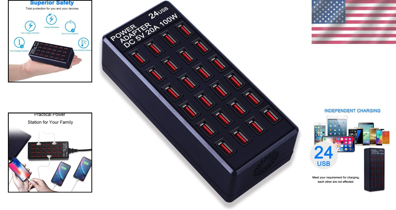 Portable 24-Port USB Fast Charging Station - Safe and Efficient for Travel