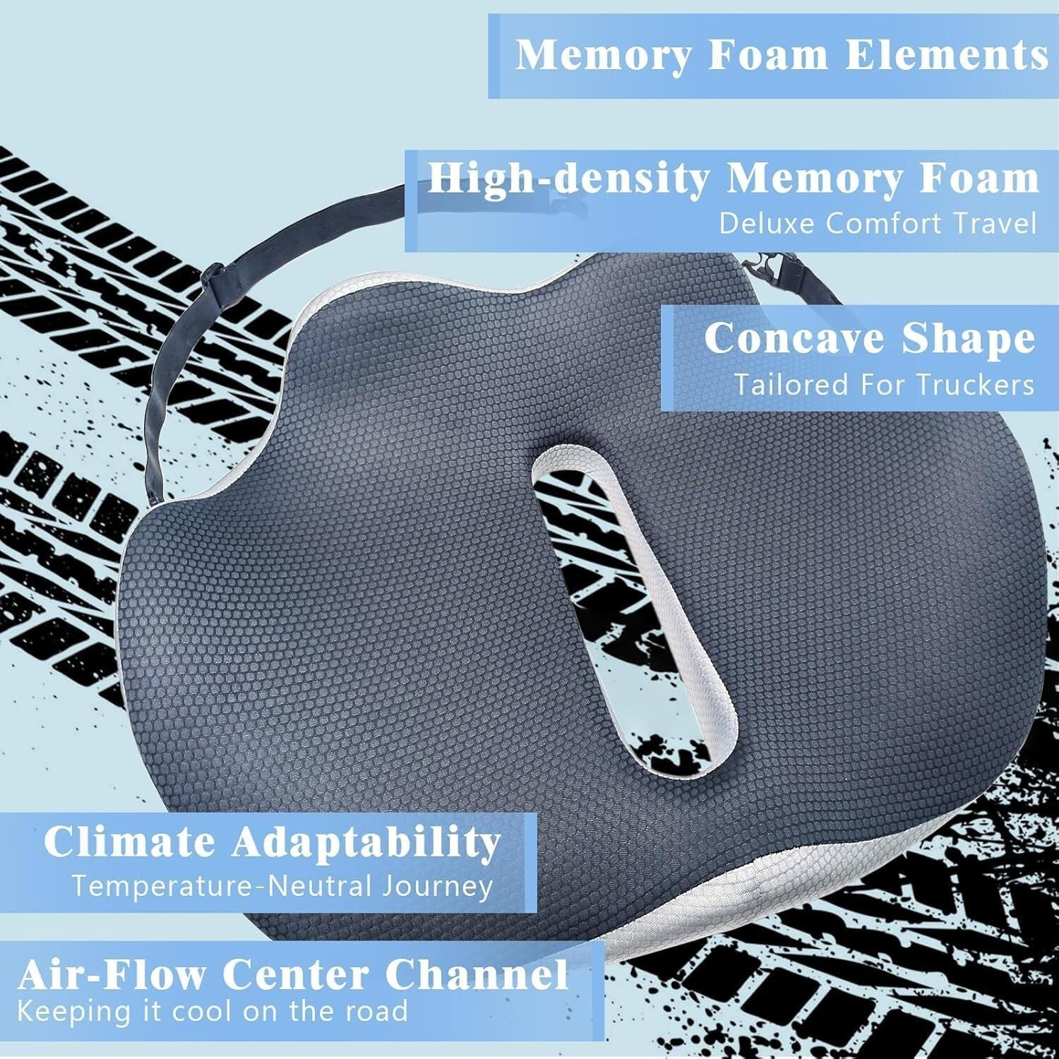 Ergonomic X-Large Seat Cushion with Adjustable Straps for Truck Driving Comfort