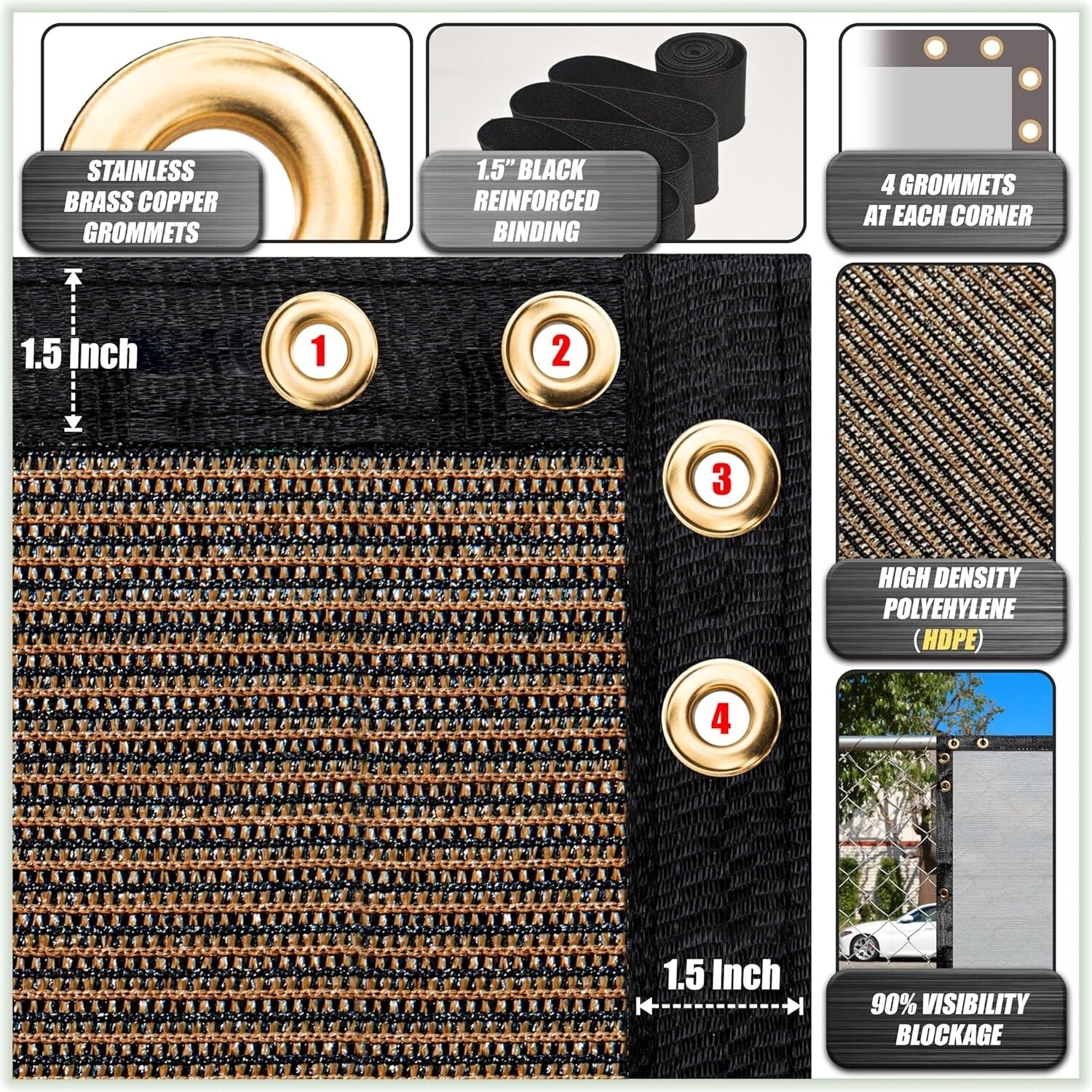 170 GSM 6' x 50' Brown Fence Privacy Screen - UV Resistant Mesh Shade Cover