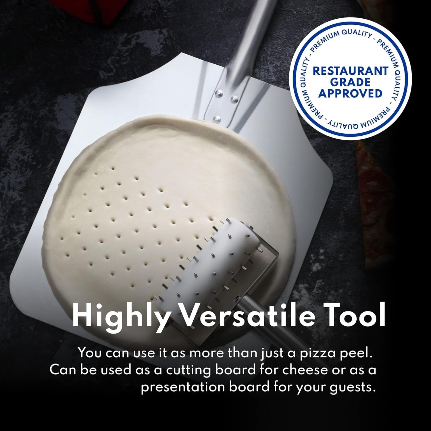 Aluminum Pizza Peel with 16x18 Inch Blade & Wooden Handle for Effortless Baking