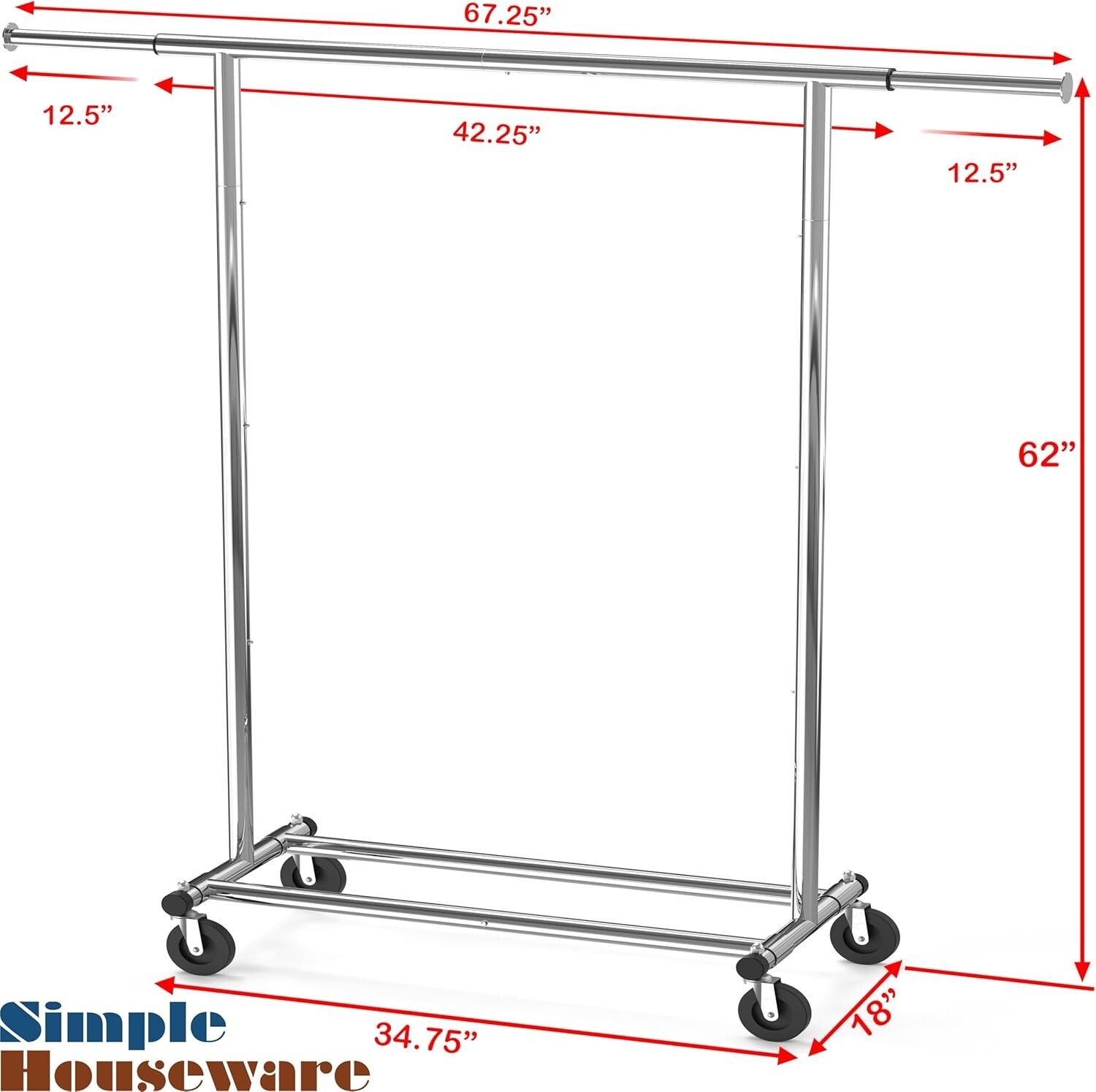 Extendable Chrome Garment Rack – 42 to 67 Inches, Perfect for Home & Commercial