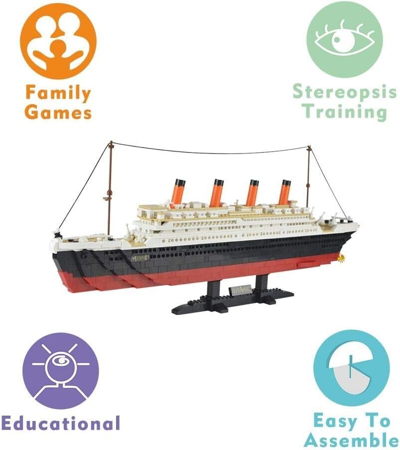 1021-Piece Titanic Block Model Kit with Detailed Instructions - Gift-Ready!