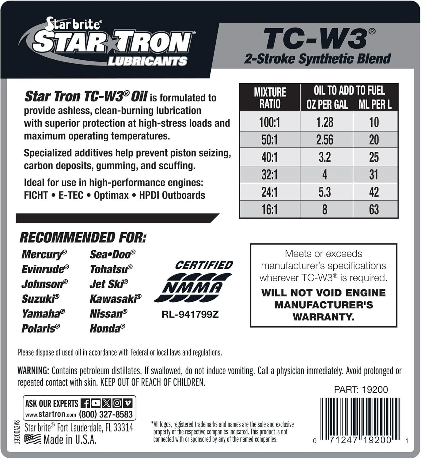 Eco-Friendly TC-W3+ 2-Cycle Engine Oil - Cleaner Burning Formula - 1 Gallon