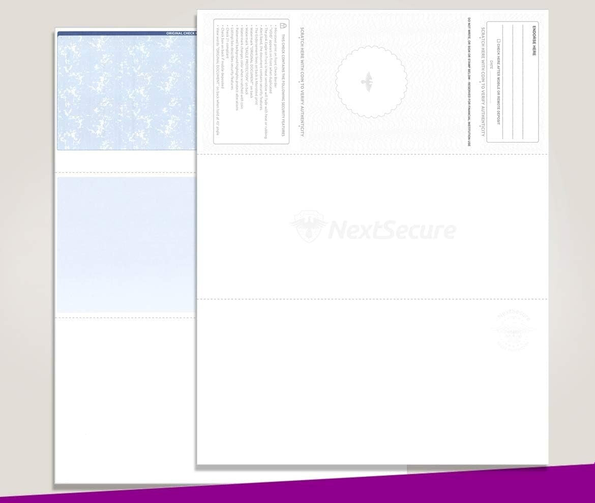 High-Quality Blue/Green Prismatic Blank Checks for Laser & Inkjet Printers