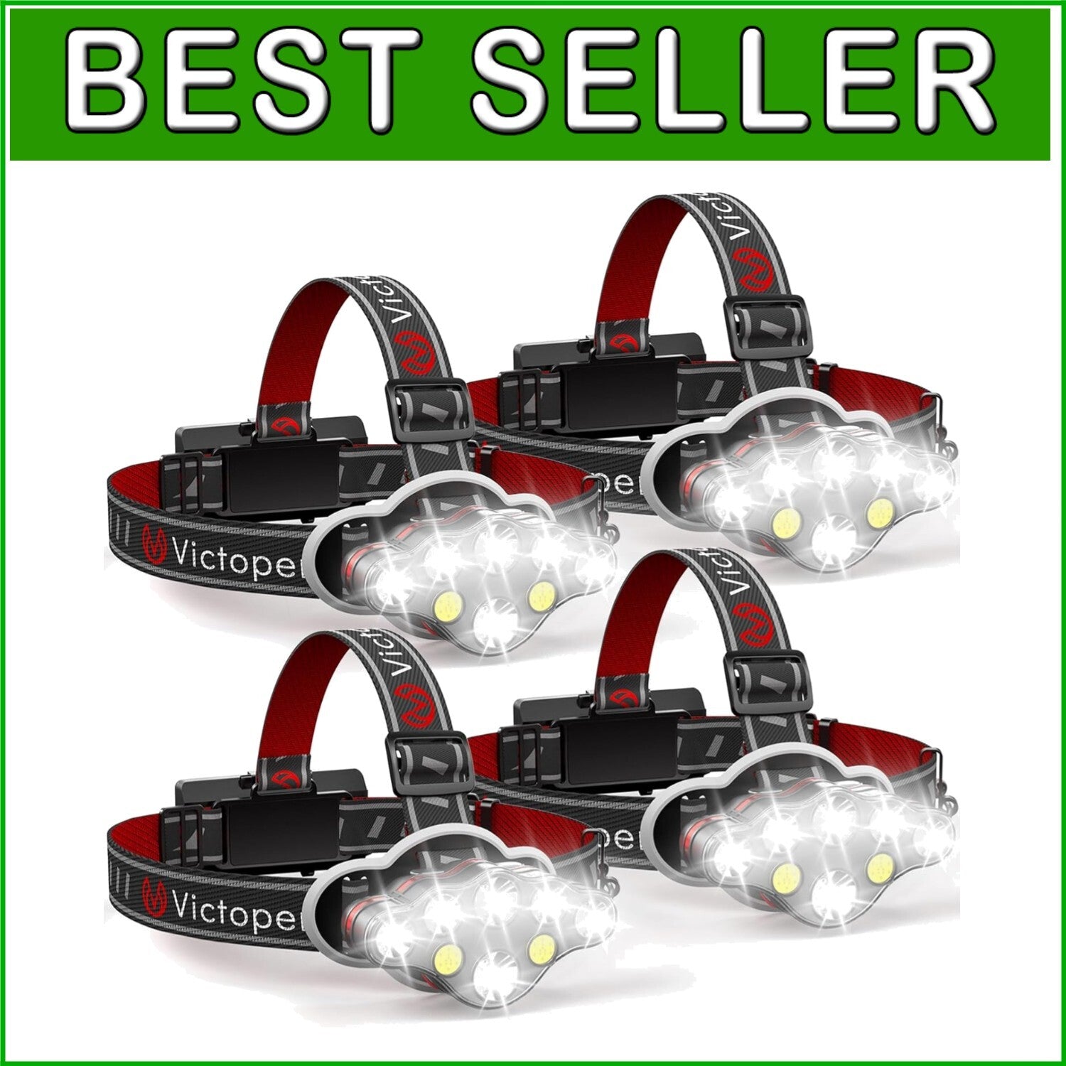 8 LED Rechargeable Headlamp Pack - Ultra Bright Waterproof Light for Outdoors