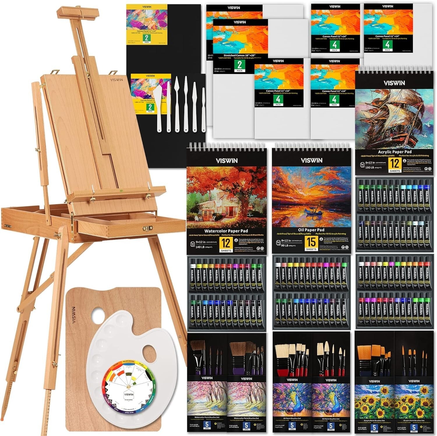 Ultimate 147-Piece Painting Kit with French Easel and 30 Brushes for Creatives