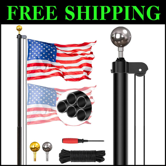 Sturdy 20FT Aluminum Flag Pole Kit with Golden Ornament & Durable Accessories
