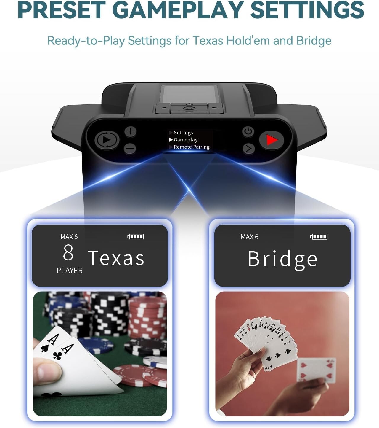 Quiet 2-in-1 Card Shuffler & Dealer with Remotes - Rechargeable for Endless Fun