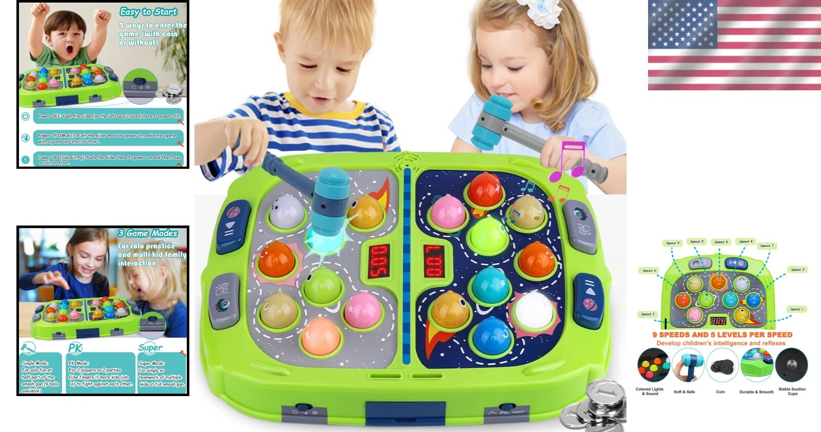 Engaging Whack Mole Toy - Educational Play with Light and Sound, Ages 3-12