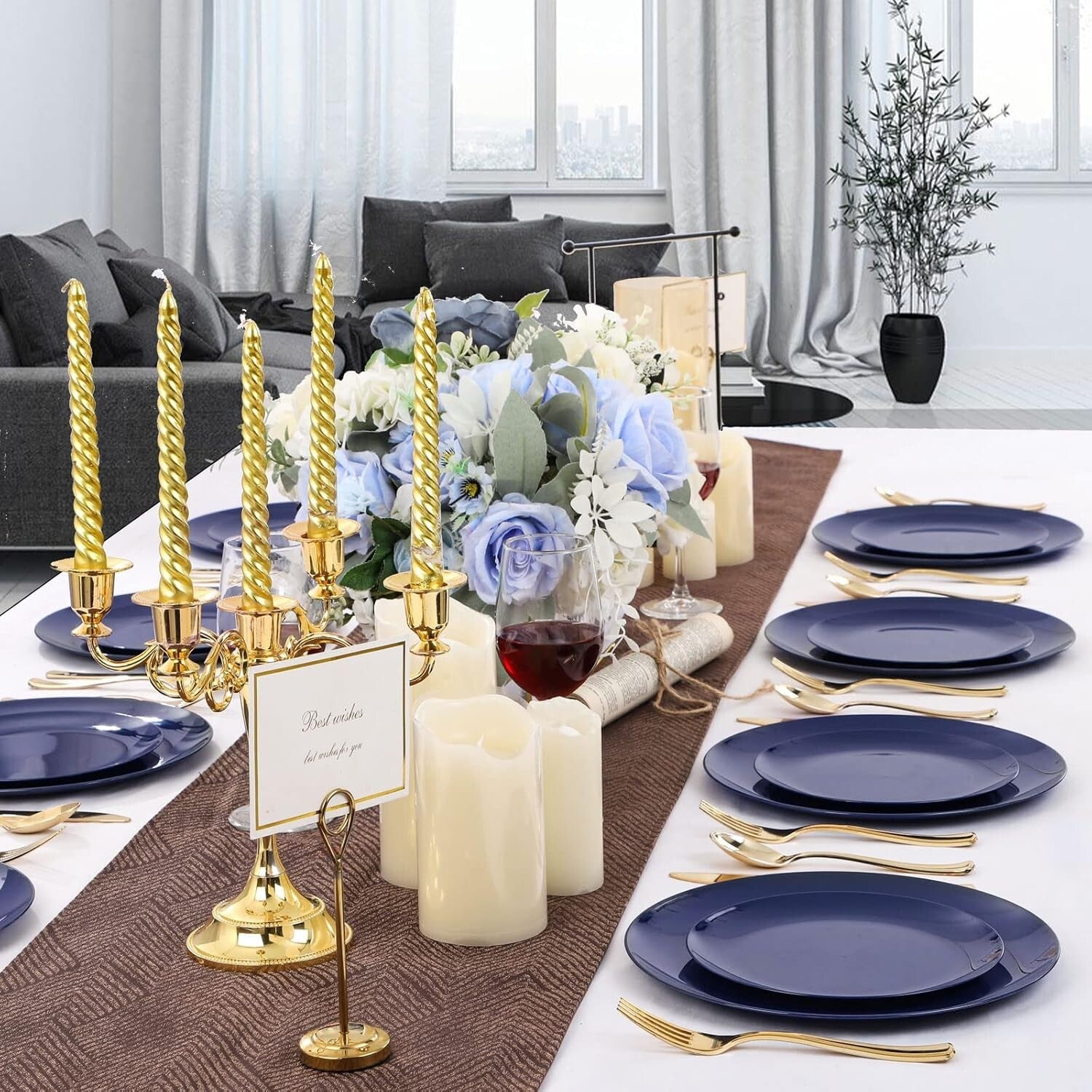 Durable 100PCS BPA-Free Blue Dinner & Dessert Plates - Perfect for Gatherings