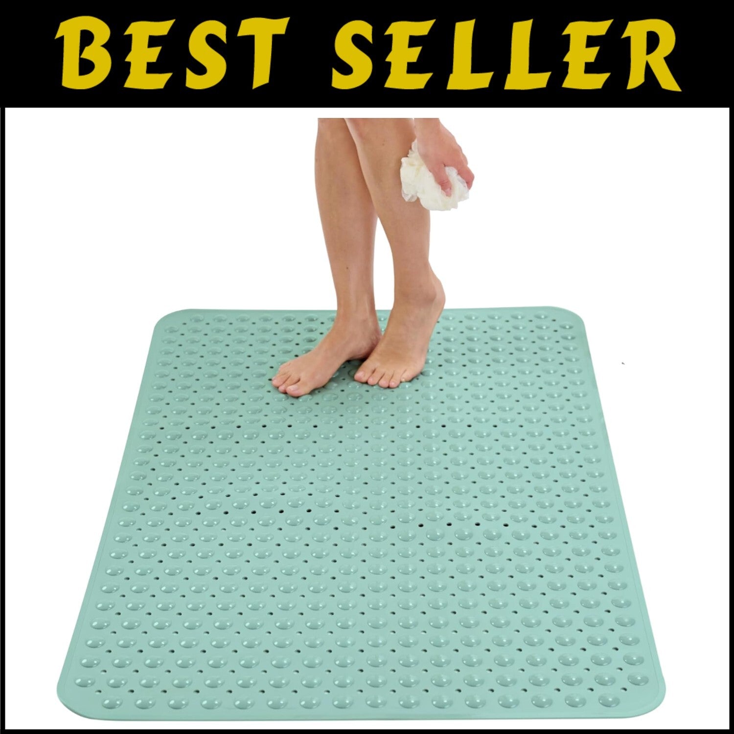 Extra Large Non-Slip Shower Mat 47 x 32 - Aqua Green Bath Safety Solution