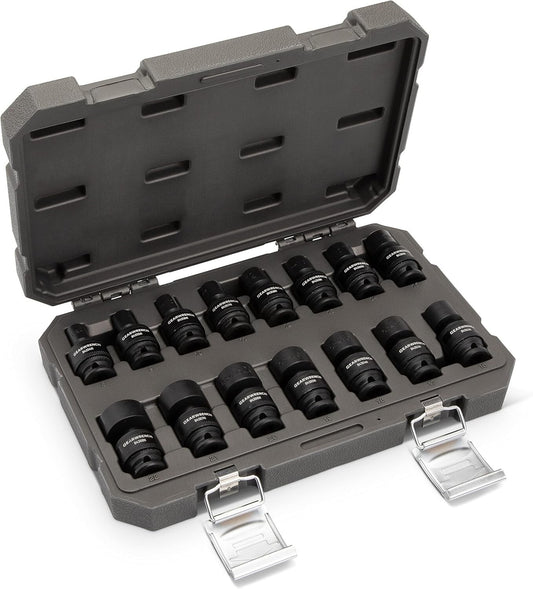 Durable 15-Piece Impact Socket Set with Off-Corner Loading Design - Metric Sizes