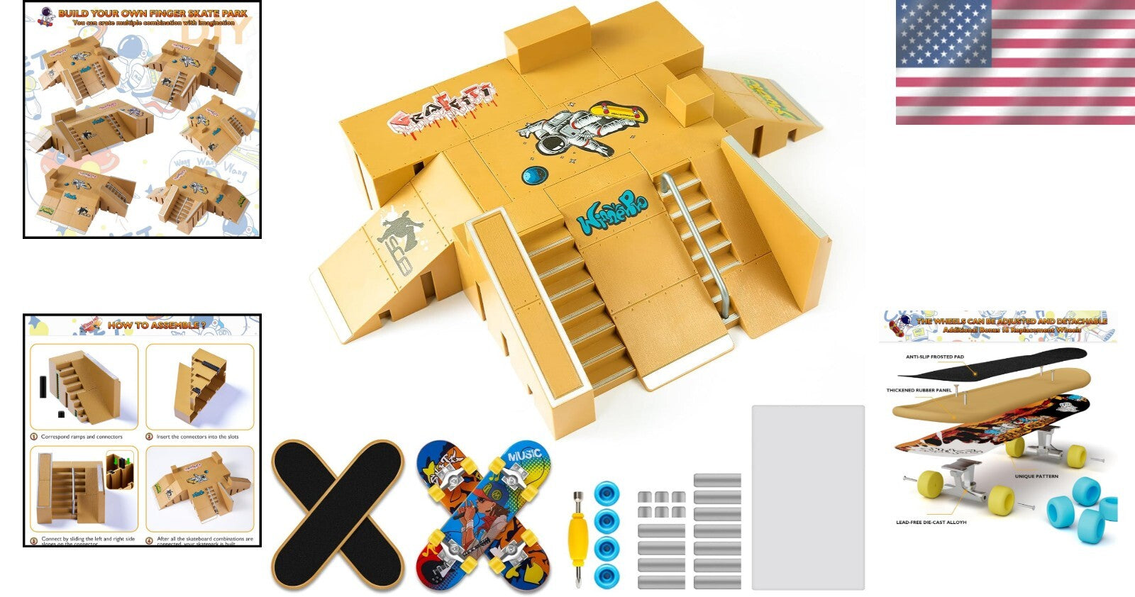 Customizable Fingerboard Skatepark with 8 Ramps & 4 Boards - Perfect Gift